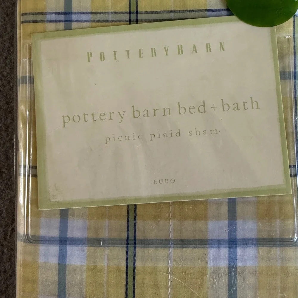 Pottery Barn Picnic Plaid Euro Sham Yellow Blue 100% Cotton Made in Portugal NEW